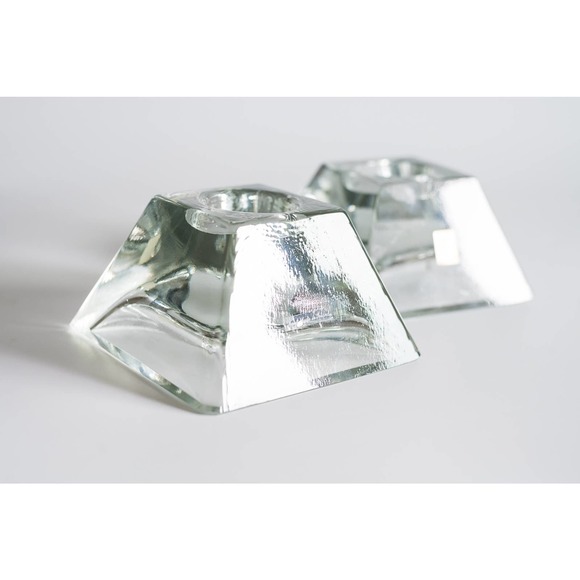 Vintage La Vida Made in Poland Pair of Pyramid Shaped Glass Tea Light Holders - Picture 8 of 8